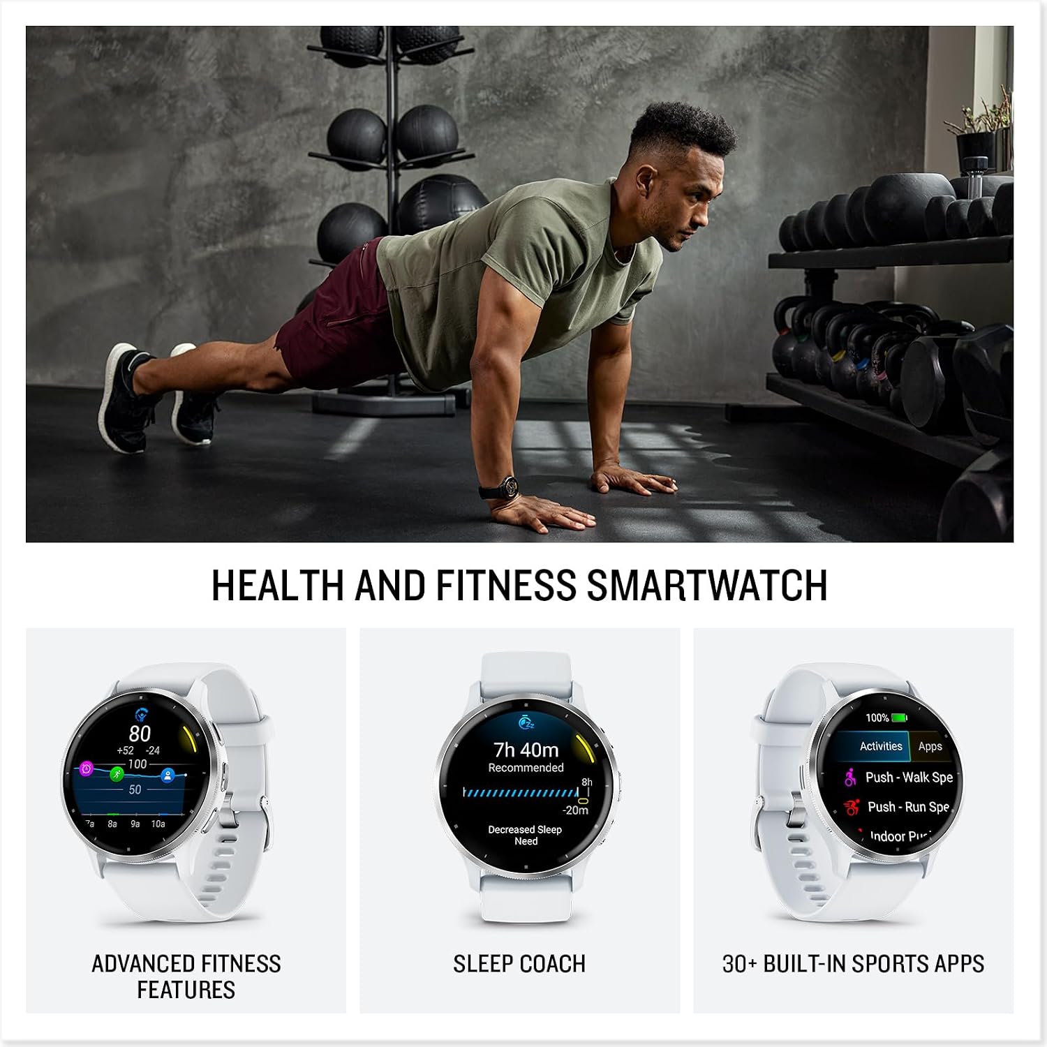 Venu 3, 45mm GPS smartwatch, AMOLED touchscreen, all-day advanced health & fitness features, voice functionality, music storage, wellness smartwatch with up to 14 days battery life, Whitestone 45 mm Whitestone