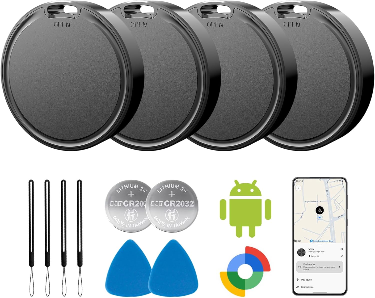 Air Tags for Android,Air Tags-4 Pack Android,Android Tracker Tags,2 Year Battery Life,Google Find Trackers for Google'S Find Hub App,IP65 Waterproof Luggage Tracker Android for Keys,Wallets,Suitcases Black-4pcs