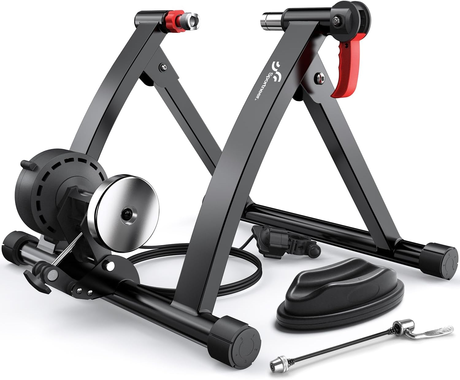 Bike Trainer - Magnetic Stationary Bike Stand for 26-28" & 700C Wheels - Adjustable 6 Level Resistance Bike Trainer Stand for Indoor Riding with Quick Release Lever & Front Wheel Riser Block Black