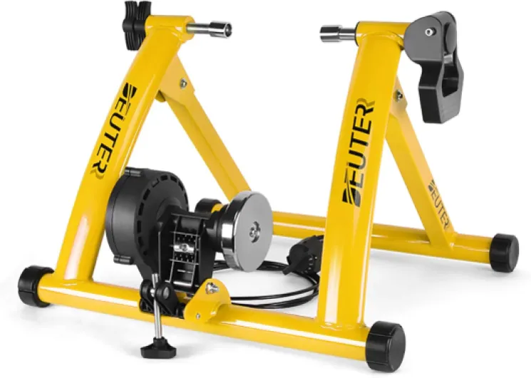 Bike Trainer, Magnetic Bicycle Stationary Stand for Indoor Exercise Riding, 26-29" & 700C Wheels, Quick Release Skewer & Front Wheel Riser Block Included YELLOW