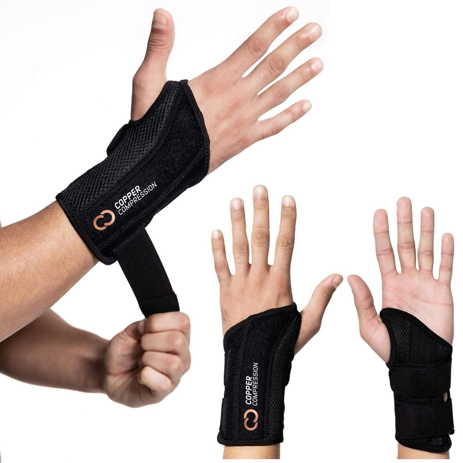 Advanced Wrist Brace - Copper Infused Adjustable Orthopedic Support Splint for Pain, Carpal Tunnel, Arthritis, Tennis Elbow, Tendinitis, RSI, Ganglion Cyst for Men Women Right S/M Right Hand Small/Medium (Pack of 1)