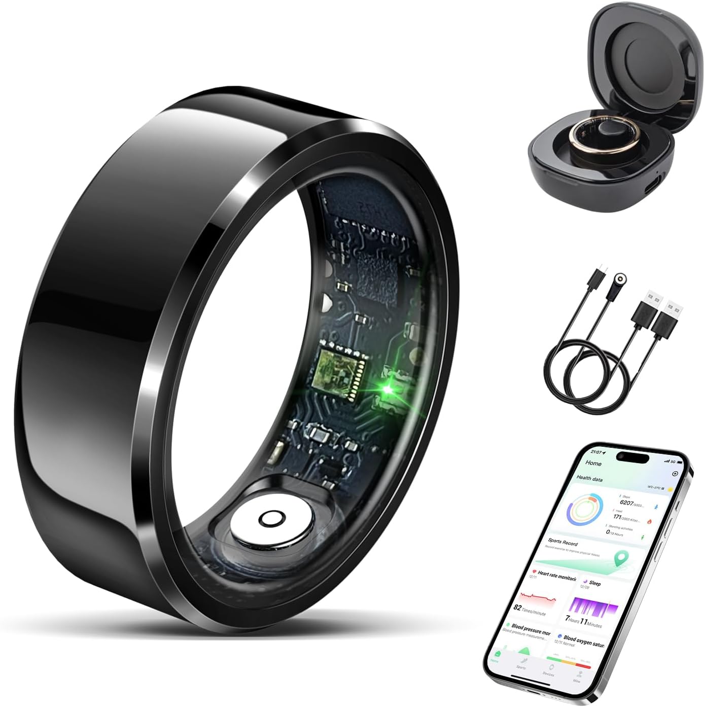 Delcast Smart Ring for Women Men-Wearable Fitness Tracker with Sleep Tracking Heart Rate Blood Oxygen Healthy Monitor Ring Activity Monitoring Steps Calories Black 10 Black