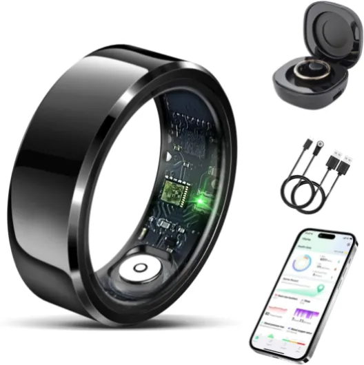 Delcast Smart Ring for Women Men-Wearable Fitness Tracker with Sleep Tracking Heart Rate Blood Oxygen Healthy Monitor Ring Activity Monitoring Steps Calories Black 10 Black