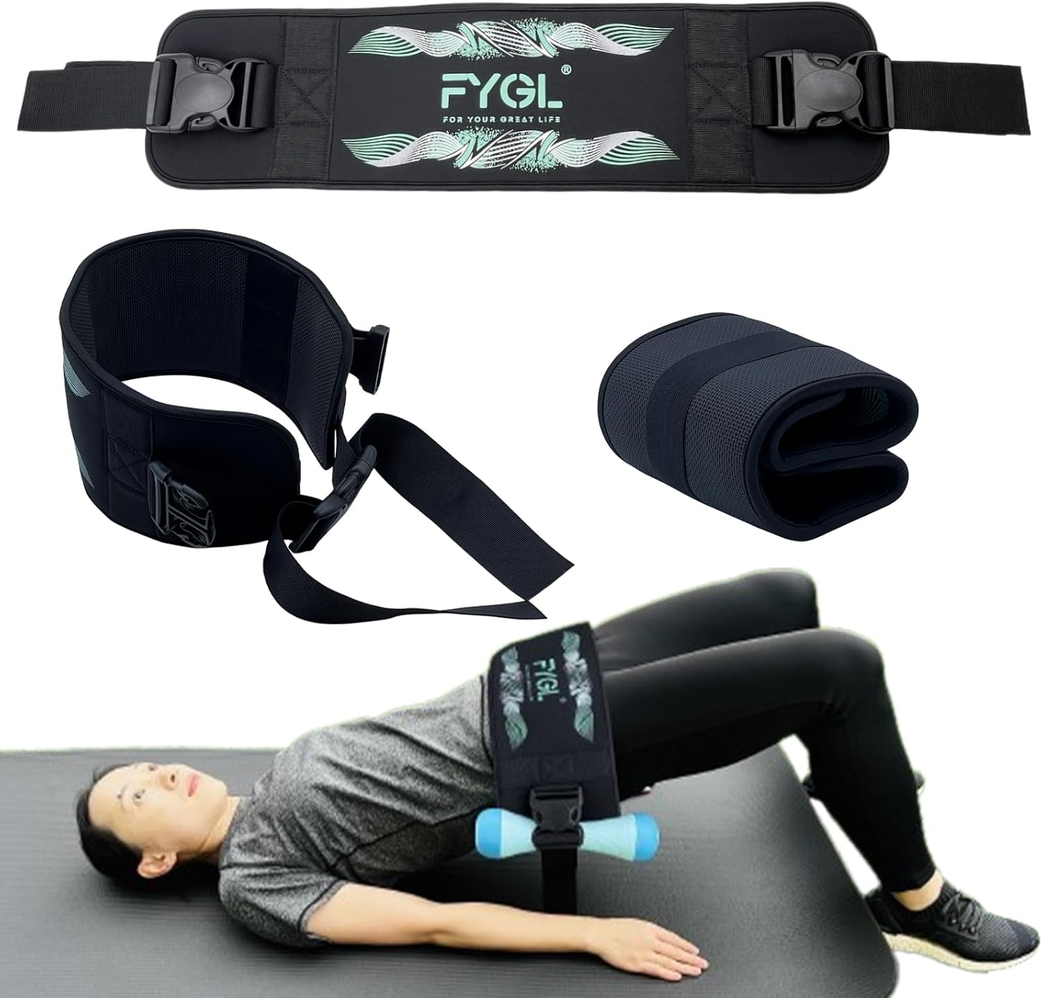 Hip-Thrust-Belt, Foldable Design, Slip-Resistant Padding, Supports 300 lbs, Ideal for Glutes Training with Dumbbells, Kettlebells & Plates, Great for Gym & Home Hip Thrust Workouts Green+White