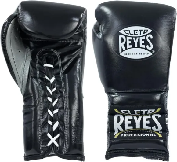 Traditional Professional Boxing Gloves with Laces for Training, Sparring and Heavy Punching Bags for Men and Women, MMA, Kickboxing, Muay Thai 16oz - Black CRE