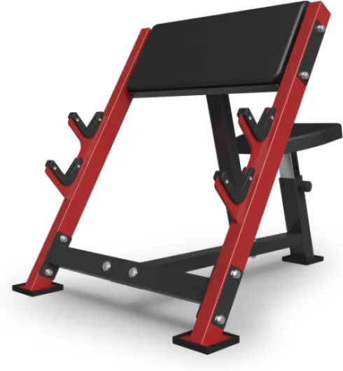 Preacher Curl Bench, Seated Arm Isolated Barbell Dumbbell Bicep Station, Bicep Curl Machine with 2 Bar Holders for Home Gym RED