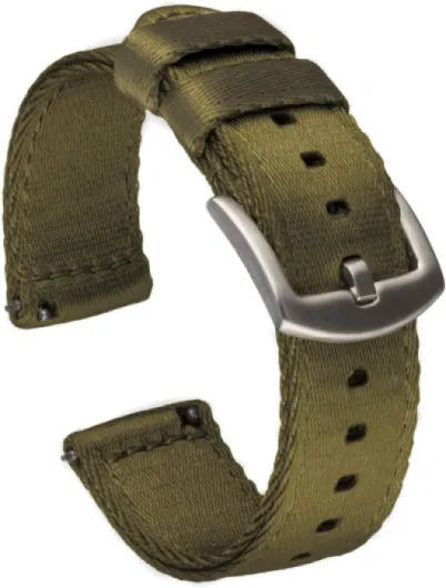 Benchmark Nylon Watch Band - Premium Waterproof Seatbelt Nylon Watch Straps for Men and Women - Integrated Quick Release Spring Bars - Choice of Color & Width - 18mm, 20mm or 22mm 18mm Army Green
