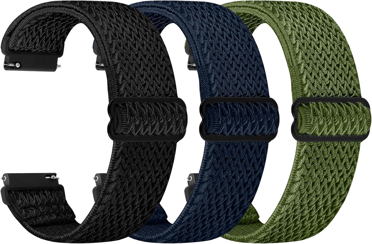 Quick Release Watch Band - Choice of Width -18mm 19mm 20mm 22mm 24mm Watch Bands, Solo Loop Adjustable Elastic Nylon Watch Straps Replacement Wristband for Men Women Black+Blue+Green 22mm