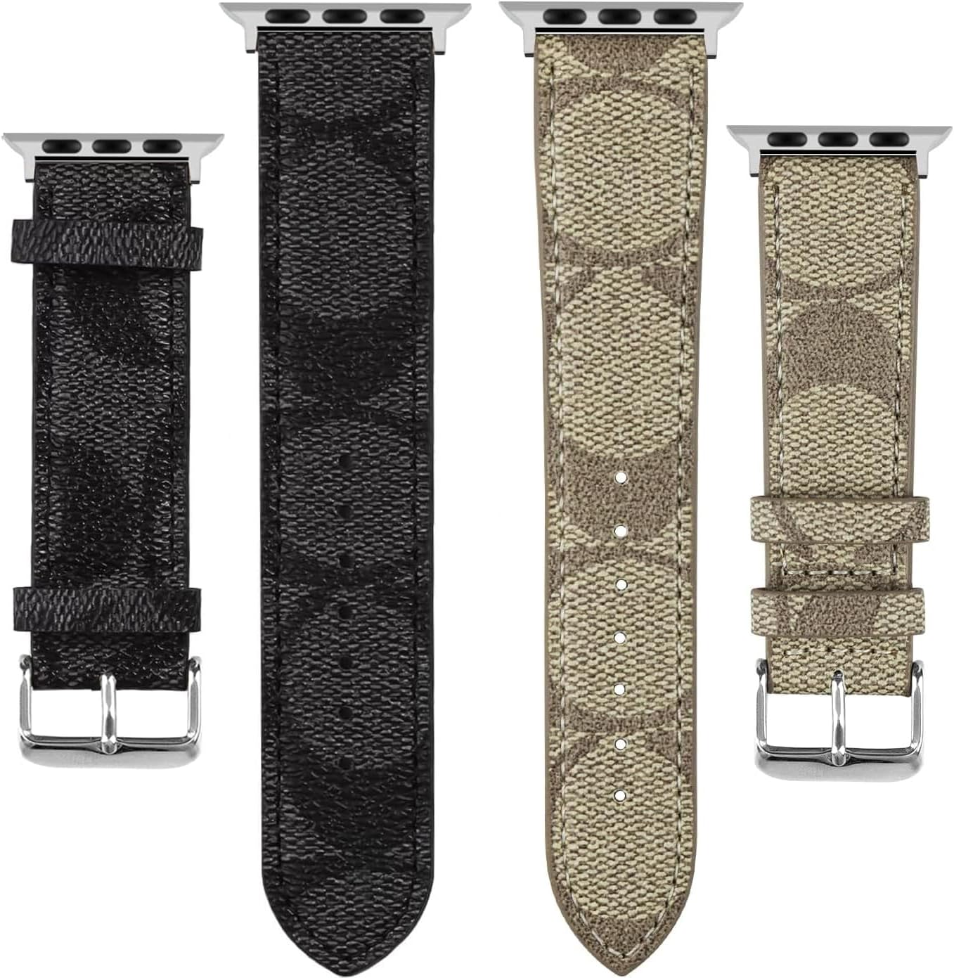 Compatible with Apple Watch Ultra Band 38mm 40mm 41mm 42mm 44mm 45mm 46mm 49mm Series 10/9/8/7/6/5/4/3/2/1iwatch bands,Luxury Monogram Retro Soft Strap Replacement Sport band for Women Men Brown White 46/49/45/44/42mm(Series 1/2/3)