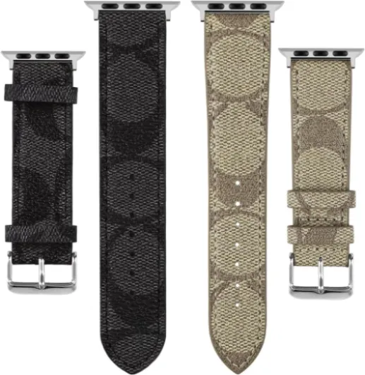 Compatible with Apple Watch Ultra Band 38mm 40mm 41mm 42mm 44mm 45mm 46mm 49mm Series 10/9/8/7/6/5/4/3/2/1iwatch bands,Luxury Monogram Retro Soft Strap Replacement Sport band for Women Men Brown White 46/49/45/44/42mm(Series 1/2/3)