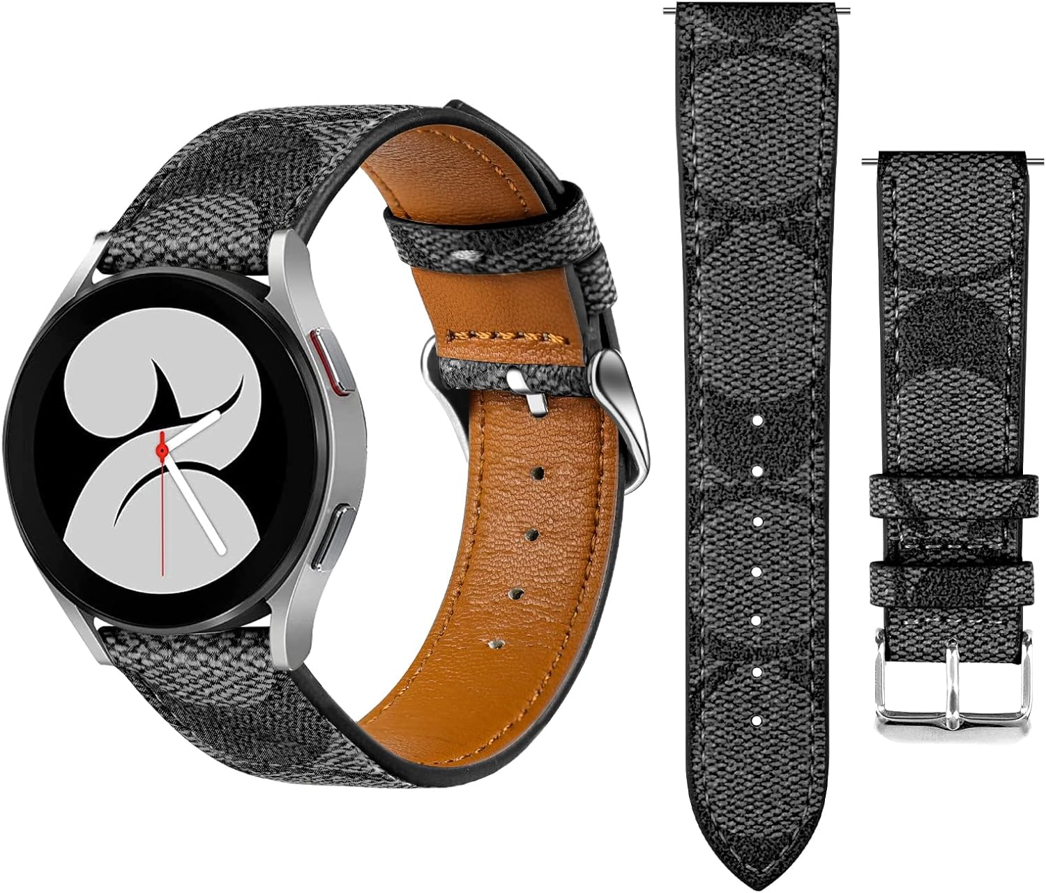 Leather Bands Compatible with Samsung Galaxy Watch 5/4/6 40mm 44mm/5 Pro 45mm/4 Classic 42mm 46mm, 20mm Luxury Retro Leather Straps for Galaxy Active 2 40mm 44mm/Watch 3 41mm Women Men Black