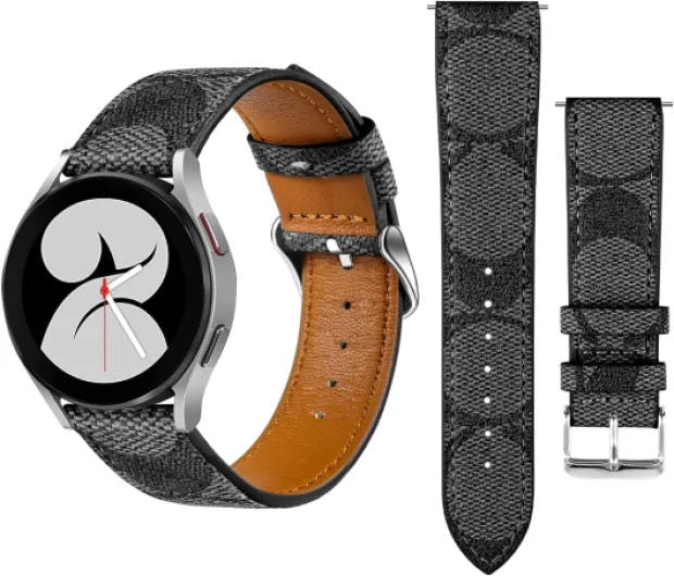 Leather Bands Compatible with Samsung Galaxy Watch 5/4/6 40mm 44mm/5 Pro 45mm/4 Classic 42mm 46mm, 20mm Luxury Retro Leather Straps for Galaxy Active 2 40mm 44mm/Watch 3 41mm Women Men Black