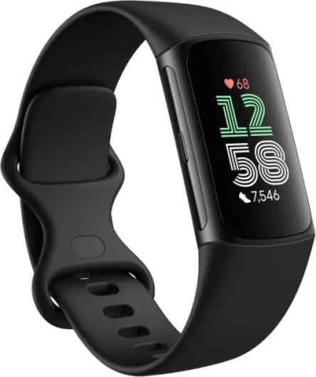 Charge 6 Fitness Tracker with Google apps, Heart Rate on Exercise Equipment, 6-Months Premium Membership Included, GPS, Health Tools and More, Obsidian/Black, One Size (S & L Bands Included) Black Case w/ Black Band Tracker