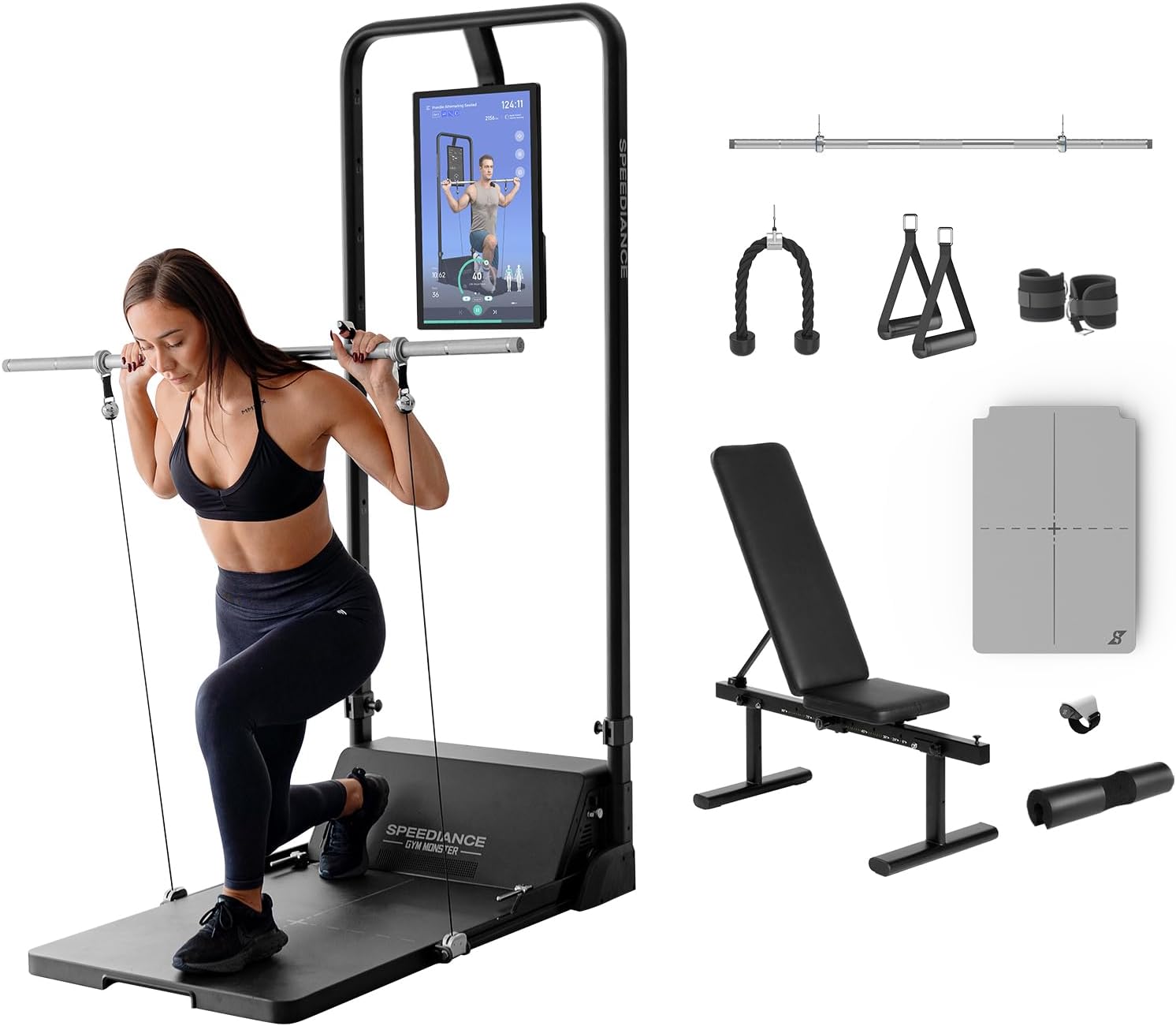 Gym Monster Smart Home Gym, Multifunctional Strength Training Machine, Smith Machine Power Cage Workout Station, Squat Rack Cable Machine, Full Body Fitness Equipment for Home Workout Works Plus