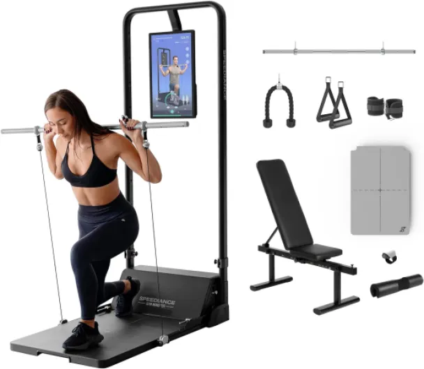 Gym Monster Smart Home Gym, Multifunctional Strength Training Machine, Smith Machine Power Cage Workout Station, Squat Rack Cable Machine, Full Body Fitness Equipment for Home Workout Works Plus