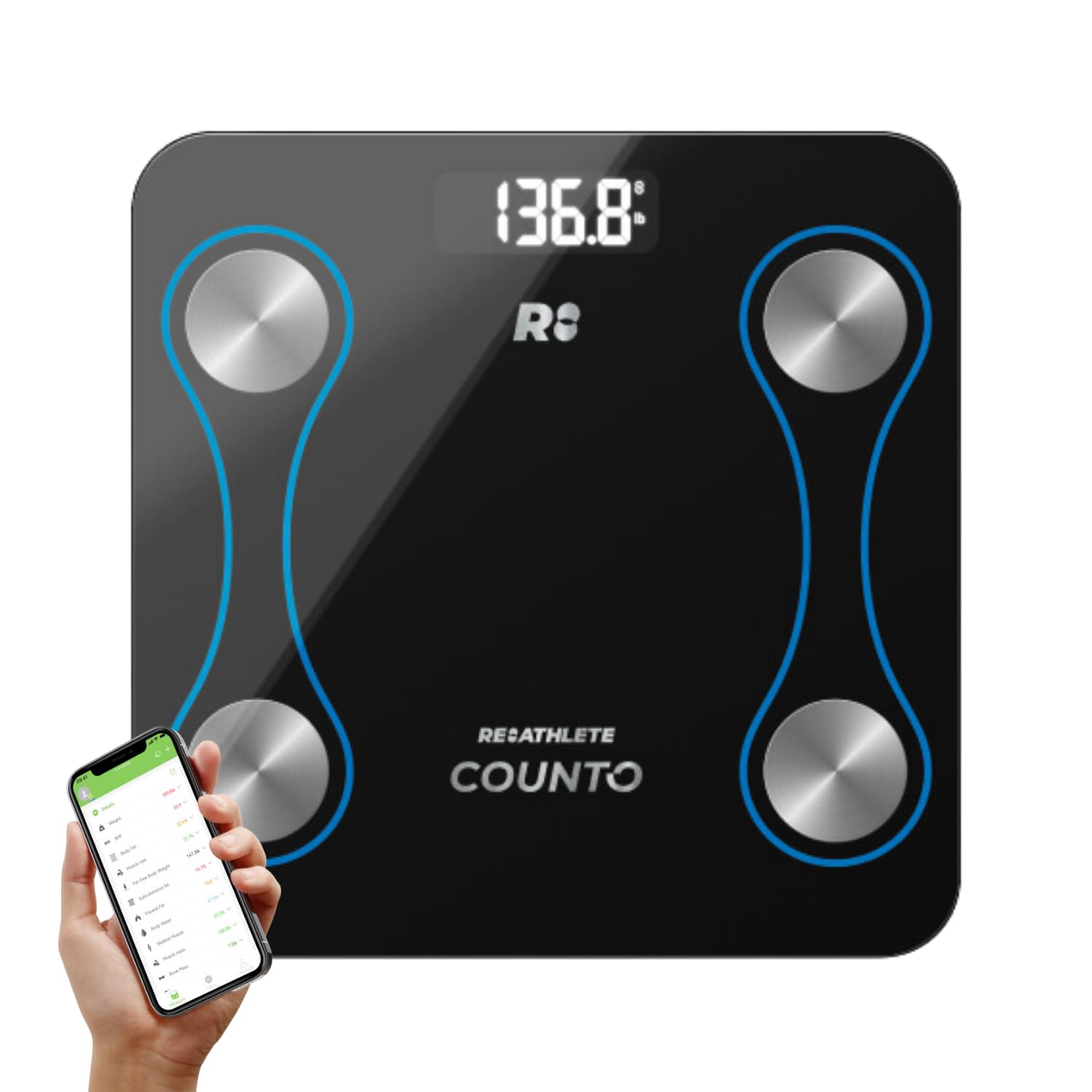 COUNTO Smart Scale- Digital Scale Measuring Body Parameters- Smart Bluetooth Body Fat Measurement Device, Body Composition Monitor with Smart App- Bathroom Scales Accurate for Bmi Muscle
