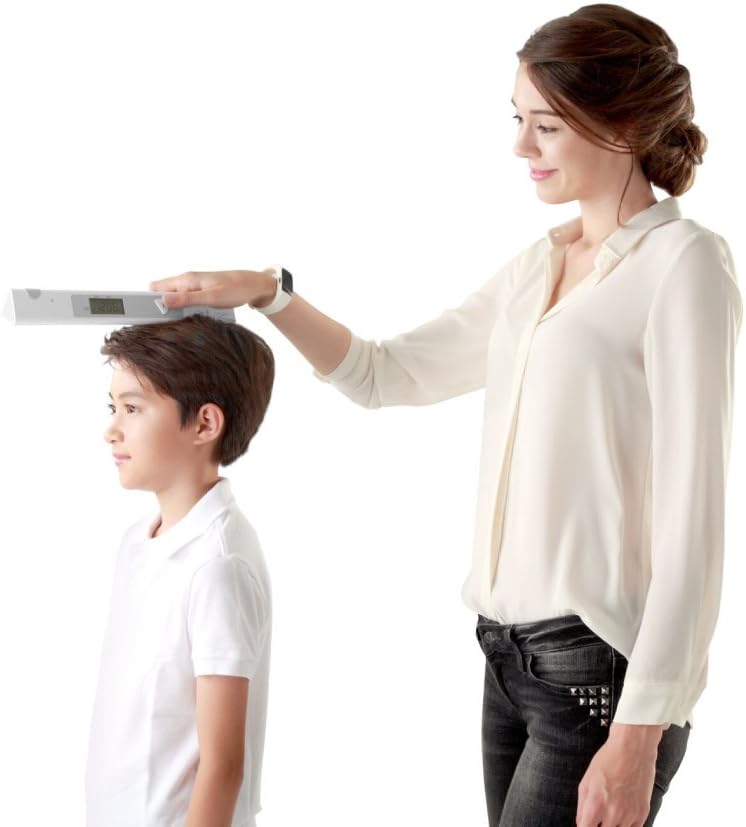 Push Portable Ultrasound Stadiometer - Height Measuring Device for Children and Adults, Track Height Measurement, Room Temperature, and Humidity