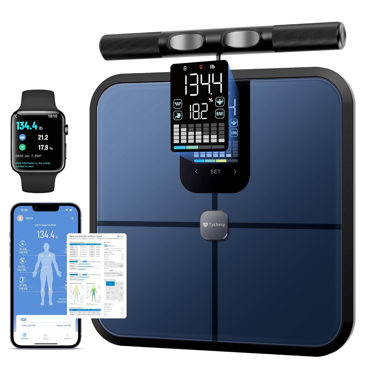 Smart Pod Scale for Full Body Composition, 8-Sensor Smart Analyzer Measures Fat, Muscle Mass, BMI, Digital Bathroom Scale Syncs with App for 24 Users, FSA&HSA Eligible