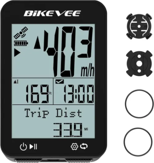 GPS Bike Computer Wireless with Auto Start/Stop & Auto Backlight, IPX7 Waterproof Bicycle Odometer MPH KM/H, 2.4" LCD Cycling Speedometer & Tracker Black-A【Standard Mount】