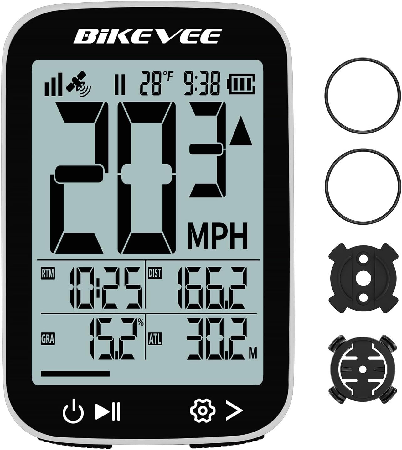 Bike Speedometer GPS Wireless Cycling Computer – Auto Start/Stop, Auto Backlight, Waterproof Bicycle Odometer MPH KM/H, 2.4" LCD Display White-A【Standard Mount】