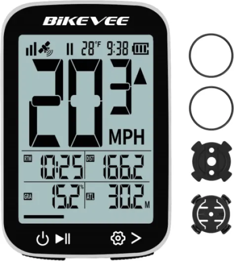Bike Speedometer GPS Wireless Cycling Computer – Auto Start/Stop, Auto Backlight, Waterproof Bicycle Odometer MPH KM/H, 2.4" LCD Display White-A【Standard Mount】