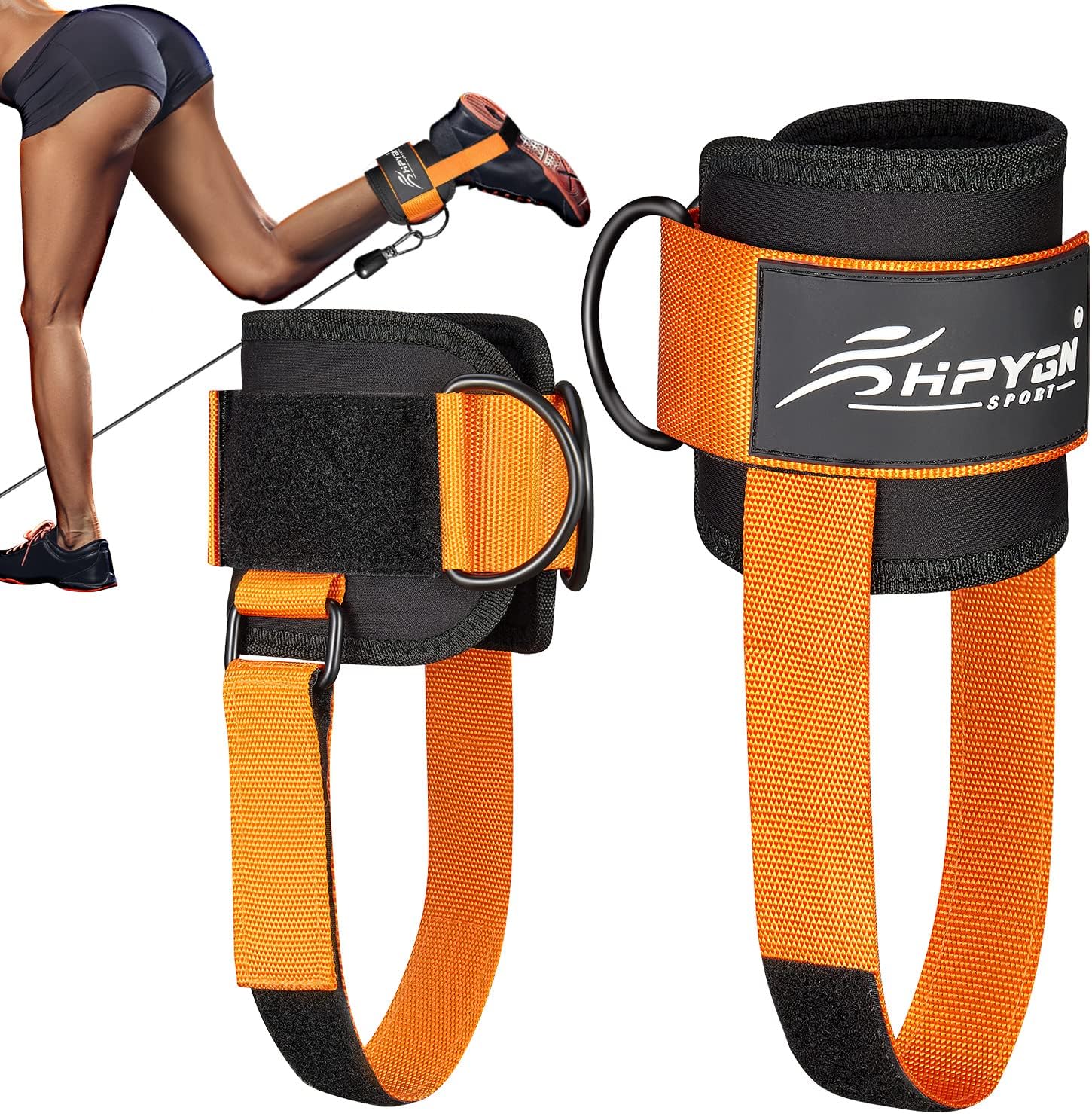 Ankle Strap for Cable Machine, Padded Ankle Straps for Cable Machine Kickbacks, Glute Workouts, Leg Extensions, Curls, Booty Hip Abductors Exercise, Adjustable Comfort Ankle Cuff for Gym 1Pair-Orange