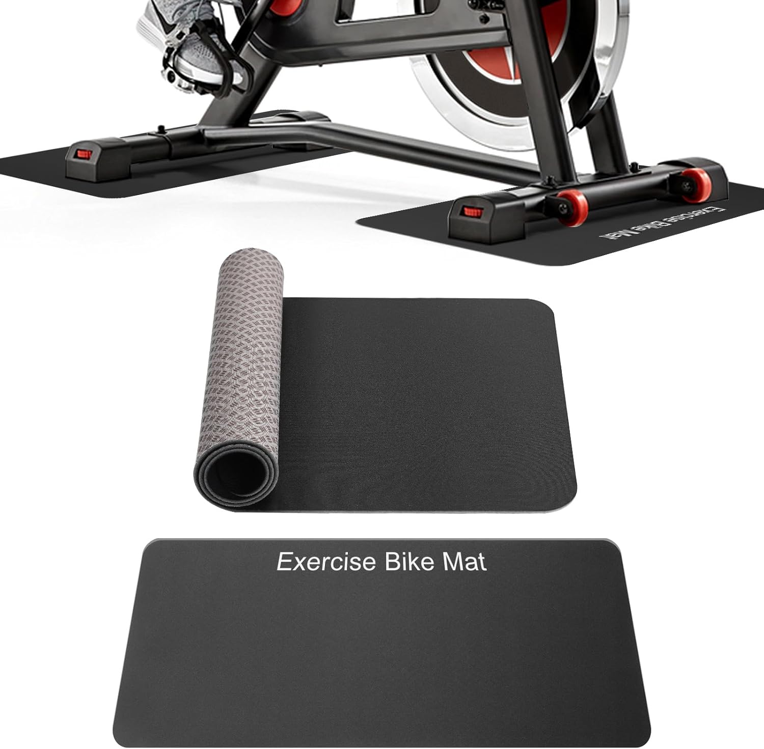 2PCS Non-Slip Mat Compatible with Peloton Bike, Concept 2 Rowing Machine, Exercise Bike Mat, Mat Protect Hardwood Floor Carpet for Home Gym, Workout Mat for Bike Trainer, Stationary Spin Bike 3MM Bike Mat