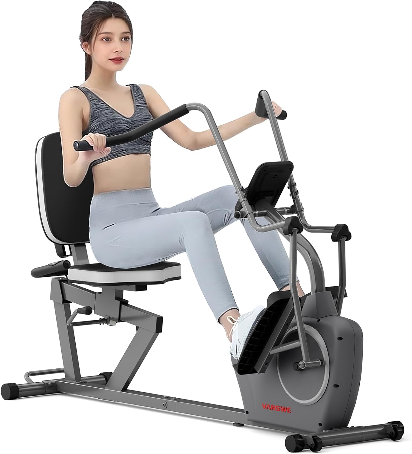 Recumbent Elliptical Cross Trainer – Full-Body Low-Impact Recumbent Exercise Bike with Bluetooth App, Magnetic Resistance, Quiet Belt Drive for Seniors & Home Rehab Silver