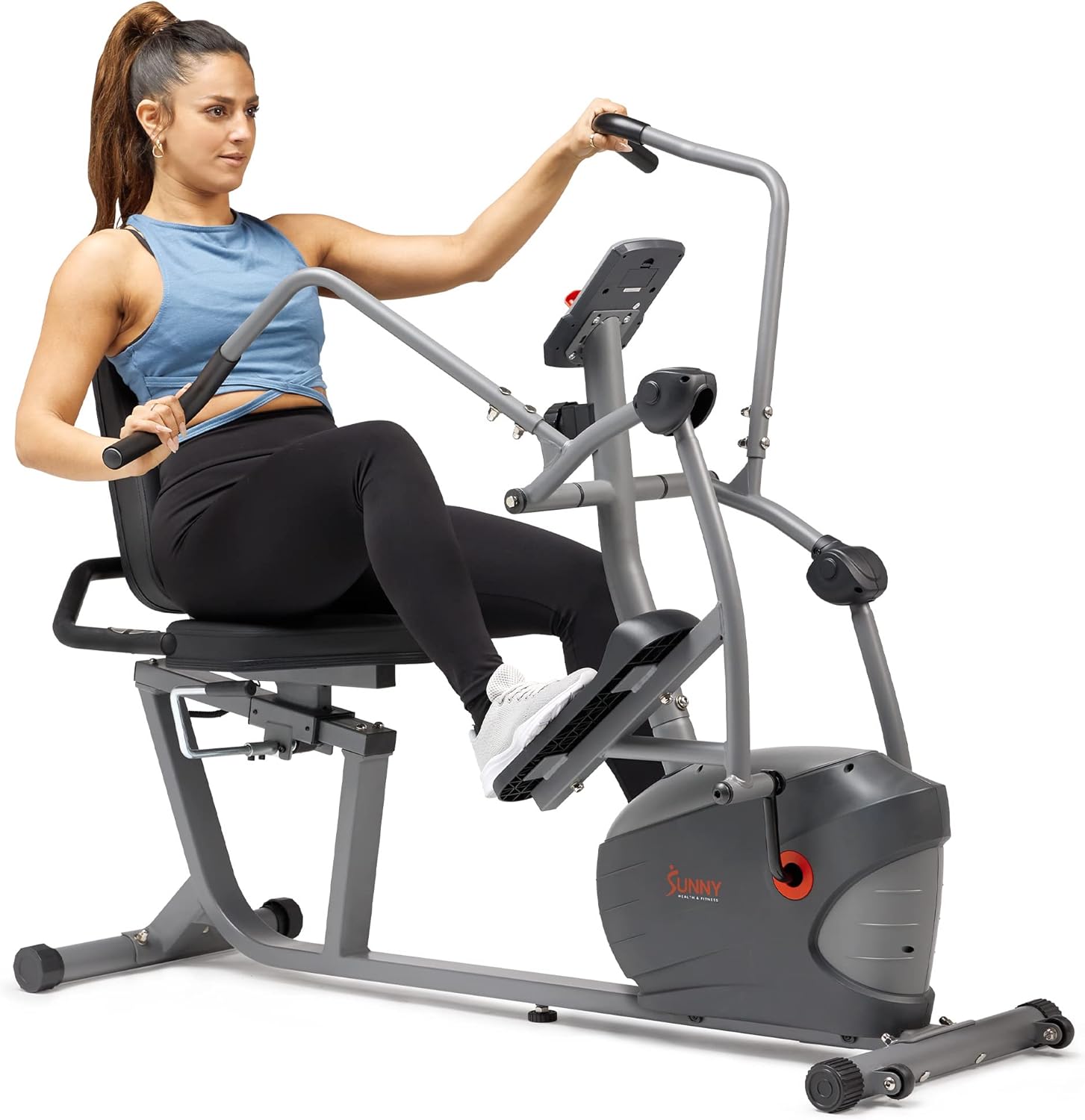 Sunny Health & Fitness Smart Recumbent Bike, Full-Body Home Training with Arm/Leg Exercisers, Indoor Cycling Workout Machine Plus Adjustable Seat & Bulit-in Pulse Sensors, Free SunnyFit App Connection Recumbent Elliptical