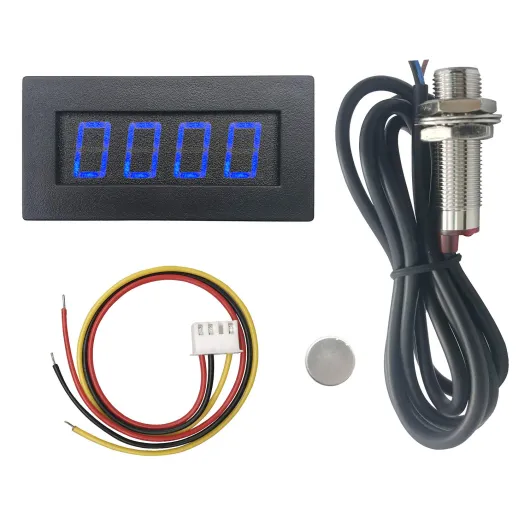 4 Digital LED Tachometer RPM Speed Meter+Hall Proximity Switch Sensor NPN Blue