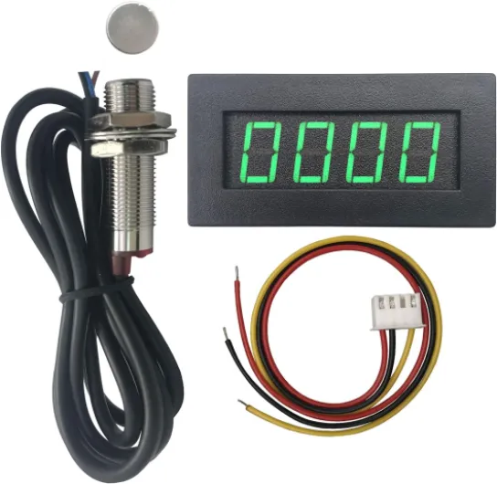 4 Digital Green LED Tachometer RPM Speed Meter + Hall Proximity Switch Magnet Sensor NPN for Lathe Conveyor Belt