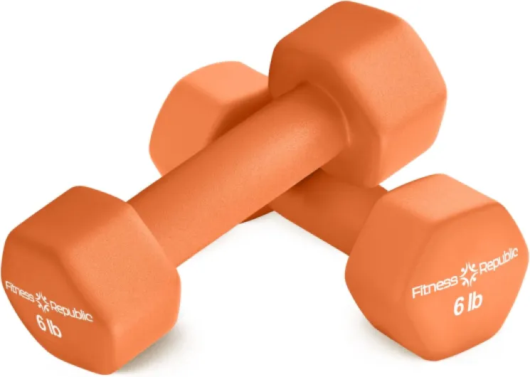 Neoprene Dumbbell Set of 2, Non-Slip, Hex Shape, Free Weights for Muscle Toning and Strength Building - Portable Home Gym Hand Weights (Neoprene) 06 lbs - Orange