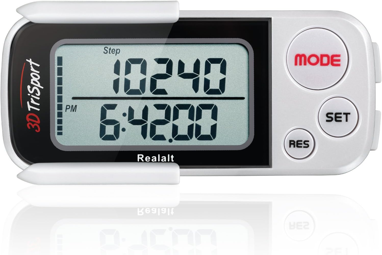 3DTriSport Walking 3D Pedometer with Clip & Strap, eBook Included 30 Days Memory Accurate Step Counter, Walking Distance Miles/Km, Calorie Counter, Daily Exercise Time Monitor One Size White