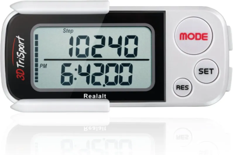 3DTriSport Walking 3D Pedometer with Clip & Strap, eBook Included 30 Days Memory Accurate Step Counter, Walking Distance Miles/Km, Calorie Counter, Daily Exercise Time Monitor One Size White