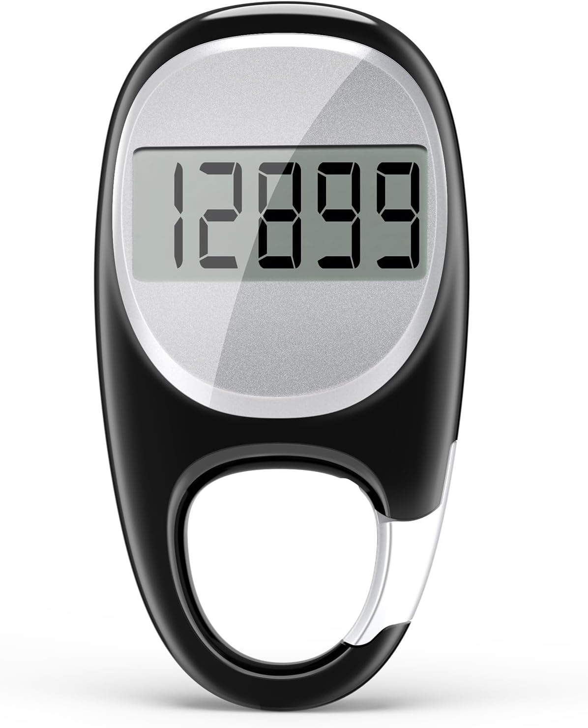 Simple Pedometer for Walking, Accurate Step Tracker with Carabiner, 3D Step Counter for Men Seniors Black