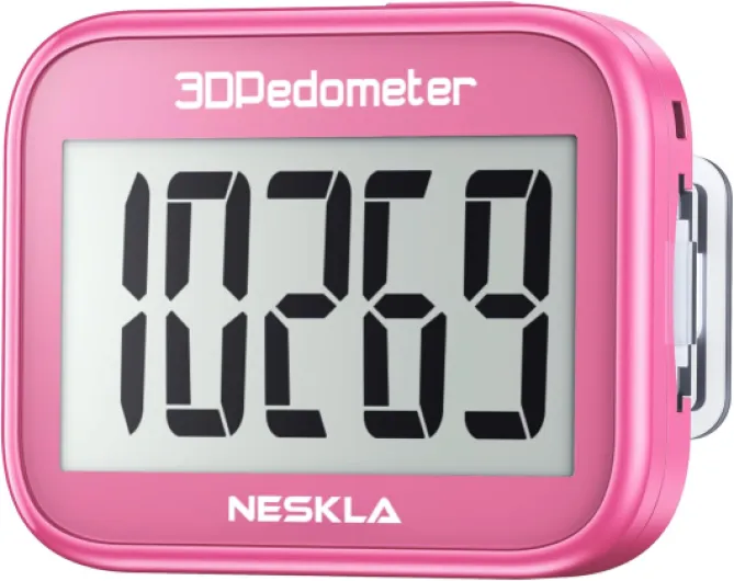 3D Pedometer for Walking, Simple Step Counter with Large Digital Display, Step Tracker with Removable Clip Lanyard, Accurately Track Steps for Men Women Kids Adults Seniors Pink