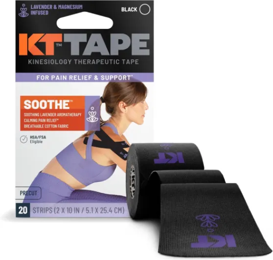 , Soothe Tape, Lavender & Magnesium Infused Kinesiology Tape, 20 Count, 10" Precut Strips