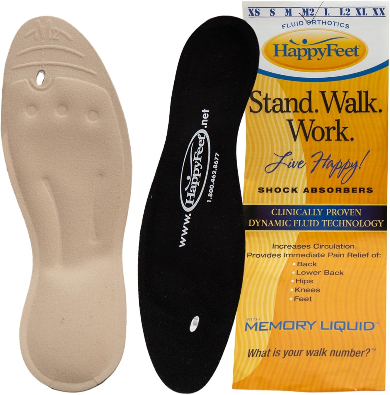 Happy Feet Plantar Fasciitis Flat Feet Orthotic High Arch Support Gel Insert Shoe Insoles for Mens and Womens L2 Women (11-12) Men (9.5-10.5)