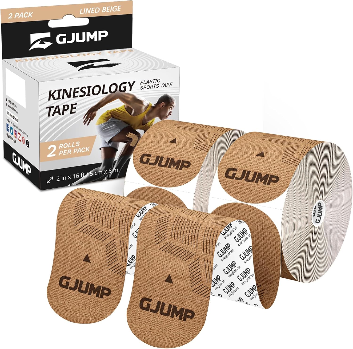 Kinesiology Tape, 40 Count Precut Strips 2 Rolls, Original Cotton Elastic Athletic Tape for Muscle Strain Relief & Joint Support, Waterproof & Breathable Sports Tape for Support and Recovery Beige