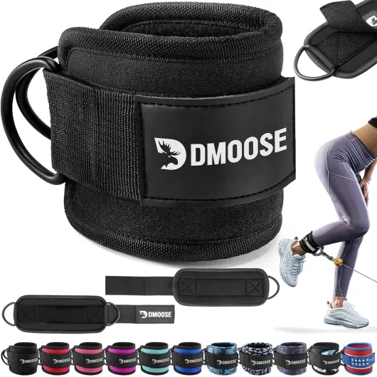 DMoose Ankle Strap for Cable Machine - One Size Fit with Premium Padding, Workout Kickback Ankle Cuffs, Ankle Bands for Working Out, Booty Workouts, Leg Extension, Hip Abductors & Lower Body Exercises Black - Single