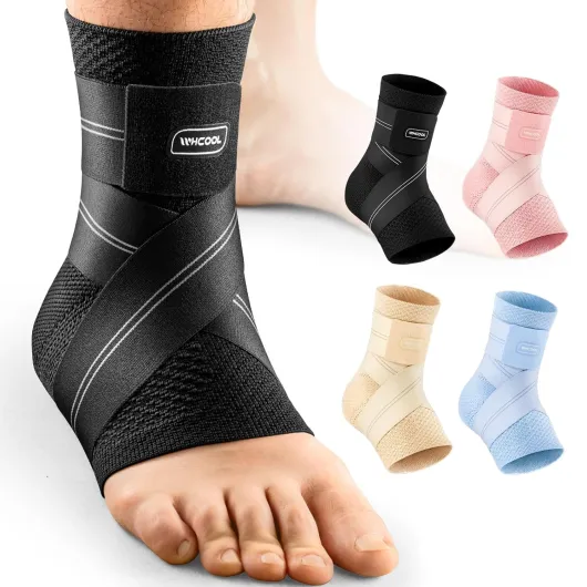Flat Knitting Ankle Brace For Women&Men, 7-Zone Dynamic Compression Sleeve w/Flex Strap,Foot Support For Sports, Sprained Ankle, Achilles Tendonitis, Plantar Fasciitis Relief(Pack of1)L, Black Black(Pack of 1) Large