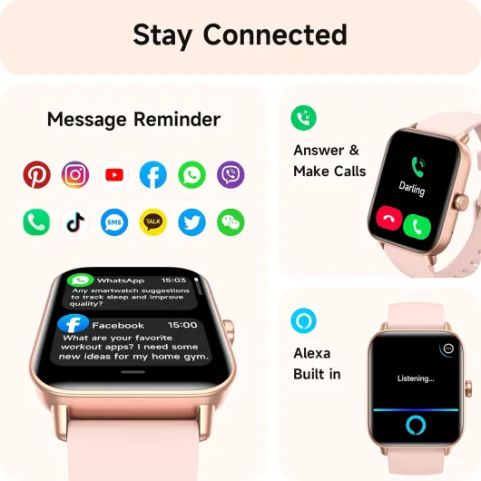 Smart Watches for Women(Answer/Make Call), Alexa Built-in 1.8" HD Ladies Smartwatch with Heart Rate/SpO2/Sleep Monitor, 110+Sports, IP68 Step Counter Fitness Tracker for iPhone/Samsung/Android Rose Pink S/M/L