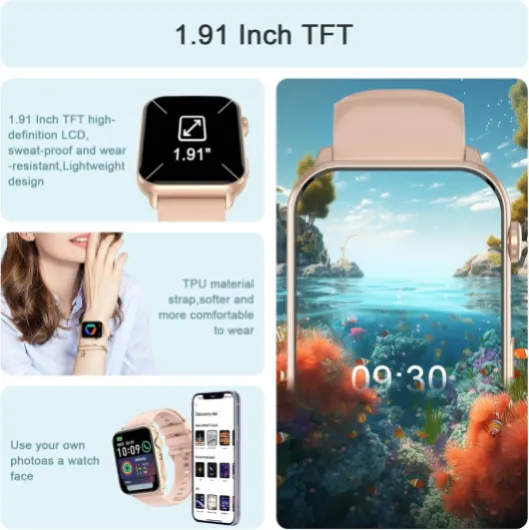 Smart Watch for Women (Answer/Make Calls），1.91" HD Fitness Watch with Flashlight/Step Counter/110+ Sport Modes/Heart Rate/Sleep Monitor/SpO2/IP68 Waterproof/Tracker，Smartwatch for Android iOS R-Pink