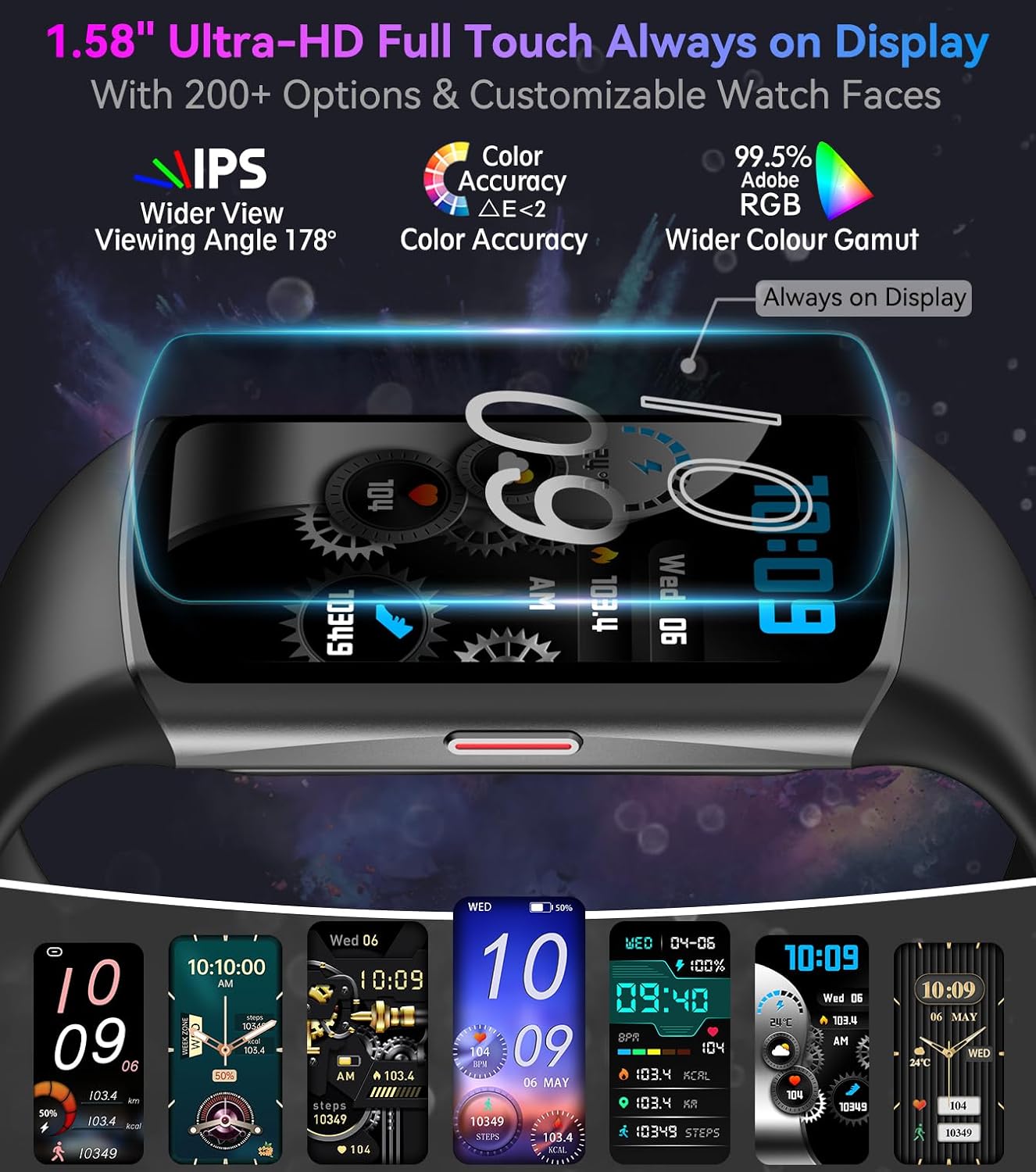 Smart Watch Fitness Tracker with 24/7 Heart Rate, Blood Oxygen Blood Pressure Monitor Sleep Tracker 120 Sports Modes Activity Trackers Step Calorie Counter IP68 Waterproof for Andriod iPhone Women Men Black