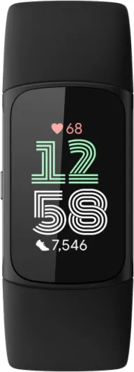 Charge 6 Fitness Tracker with Google apps, Heart Rate on Exercise Equipment, 6-Months Premium Membership Included, GPS, Health Tools and More, Obsidian/Black, One Size (S & L Bands Included) Black Case w/ Black Band Tracker