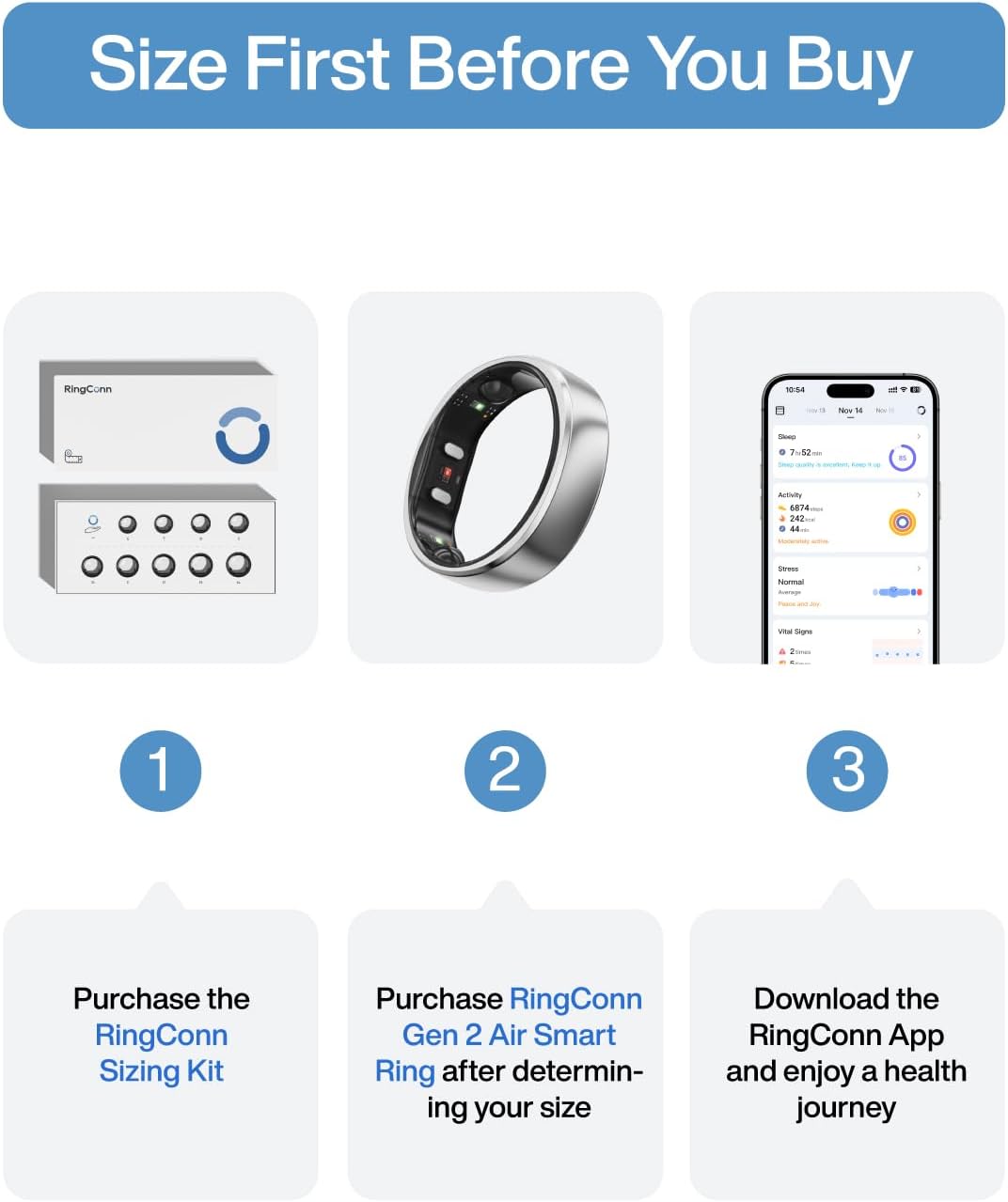 Gen 2 Air, Ultra-Thin AI Smart Ring, Size First with Sizing Kit, 10-Day Battery Life, Sleep/Heart Rate/Stress/Fitness Tracker, Compatible with Android & iOS - Size 9, Galaxy Silver Galaxy Silver 9