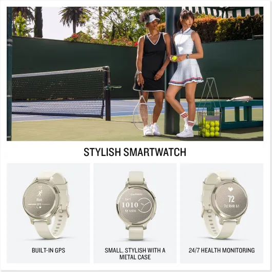 Garmin Lily 2 Active GPS 35mm Smartwatch, Stylish Smaller watch, Fitness Tracker with Hidden Display, Sports apps, Bright Touchscreen Display, up to 9 days battery life, Cream Gold (Renewed) Cream/Gold