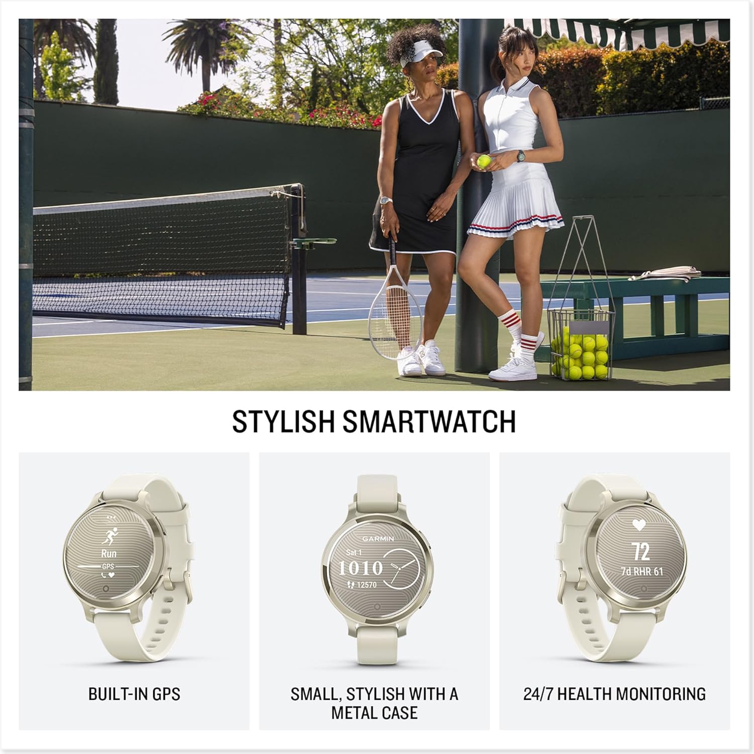 Lily 2 Active GPS 38mm Smartwatch, Stylish Smaller watch, Fitness Tracker with Hidden Display, Sports apps,Patterned Lens, Bright Touchscreen Display, up to 9 days battery life, Cream Gold Cream/Gold