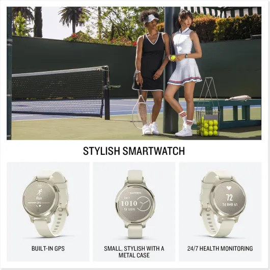 Lily 2 Active GPS 38mm Smartwatch, Stylish Smaller watch, Fitness Tracker with Hidden Display, Sports apps,Patterned Lens, Bright Touchscreen Display, up to 9 days battery life, Cream Gold Cream/Gold