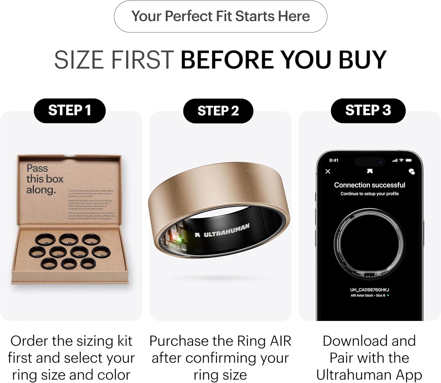 Ring AIR - Brushed Rose Gold - Size 6 - Smart Ring - No Monthly Subscription - Size First with Sizing Kit - Sleep Tracking Wearable - Heart Rate - Fitness Tracker Brushed Rose Gold 6